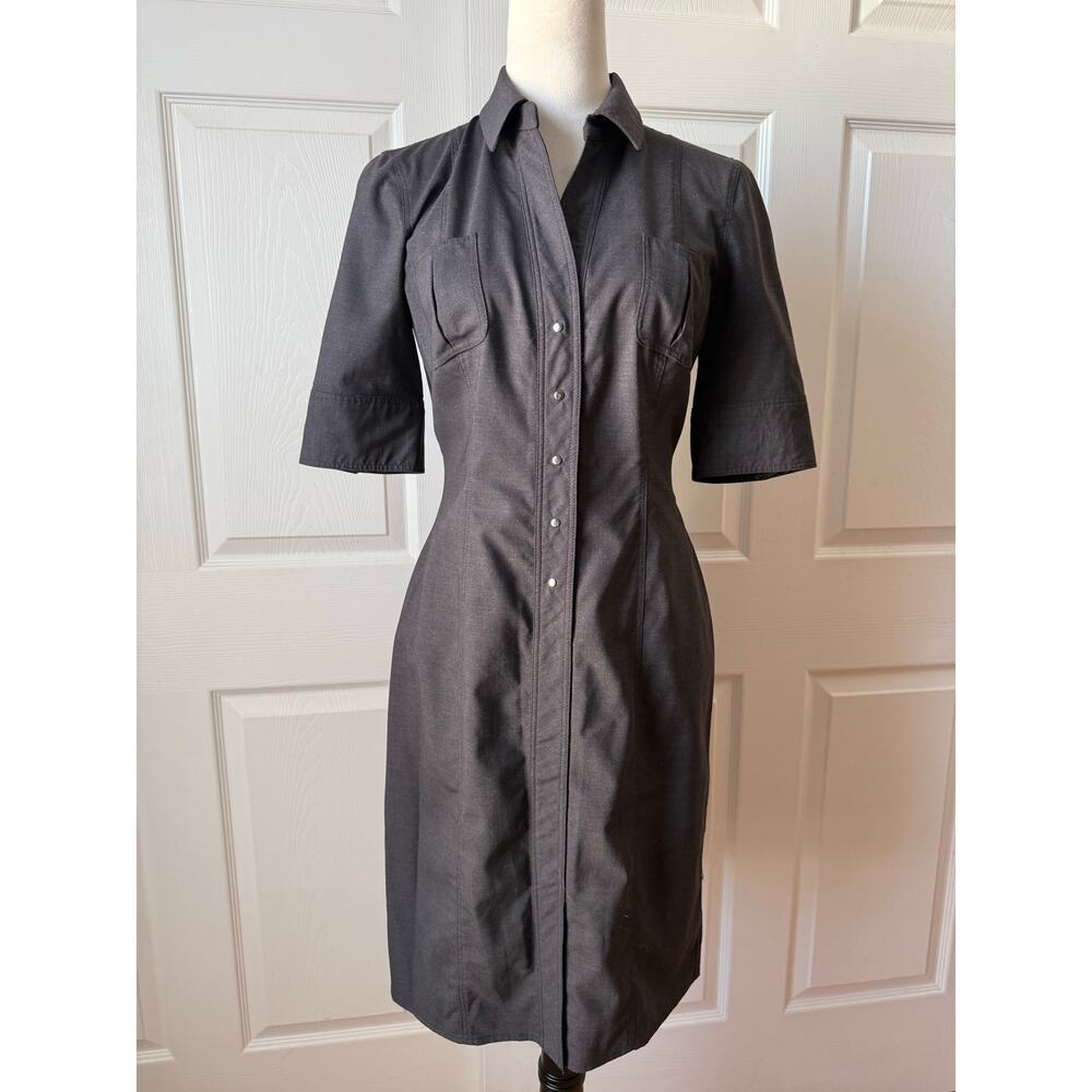 Elie Tahari Brown Wool Silk Collared Snap Front Sheath Dress Size 6 Office‎ Chic